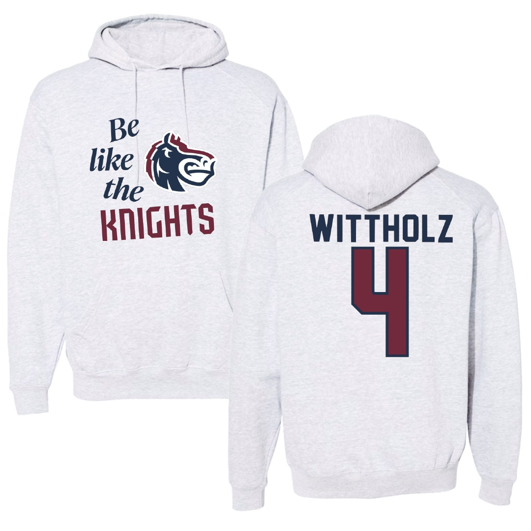 Fairleigh Dickinson University-Metropolitan Campus Volleyball Light Gray Be Like Us Hoodie - #4 Samantha Wittholz