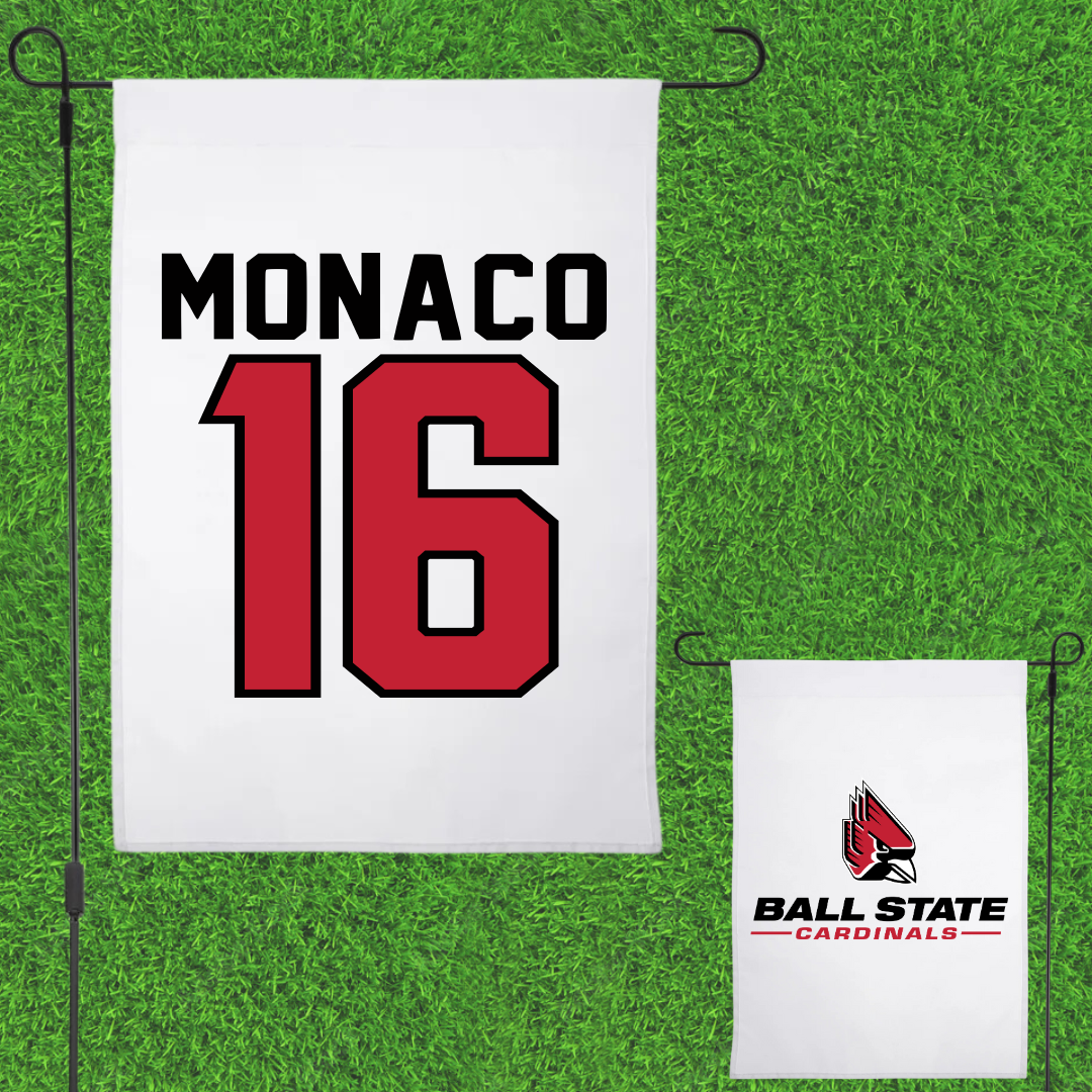 Ball State University Soccer White Garden Flag - #16 Tori Monaco