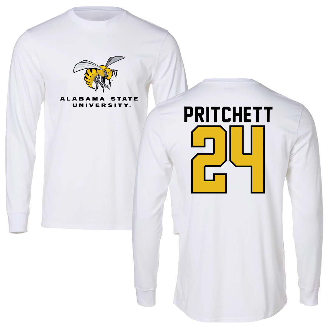 Alabama State University Soccer White Block Long Sleeve - #24 Ania Pritchett
