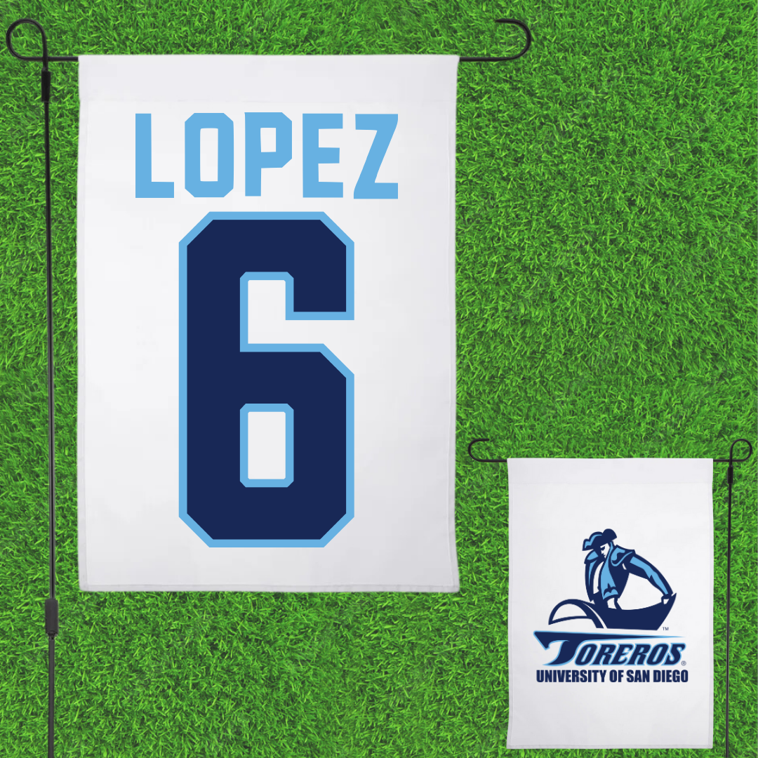 University of San Diego Football White Garden Flag - #6 Ruben Lopez