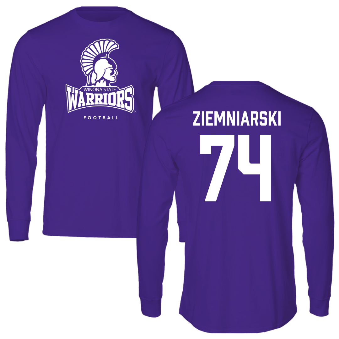 Winona State University Football Purple Performance Long Sleeve - #74 Jake Ziemniarski