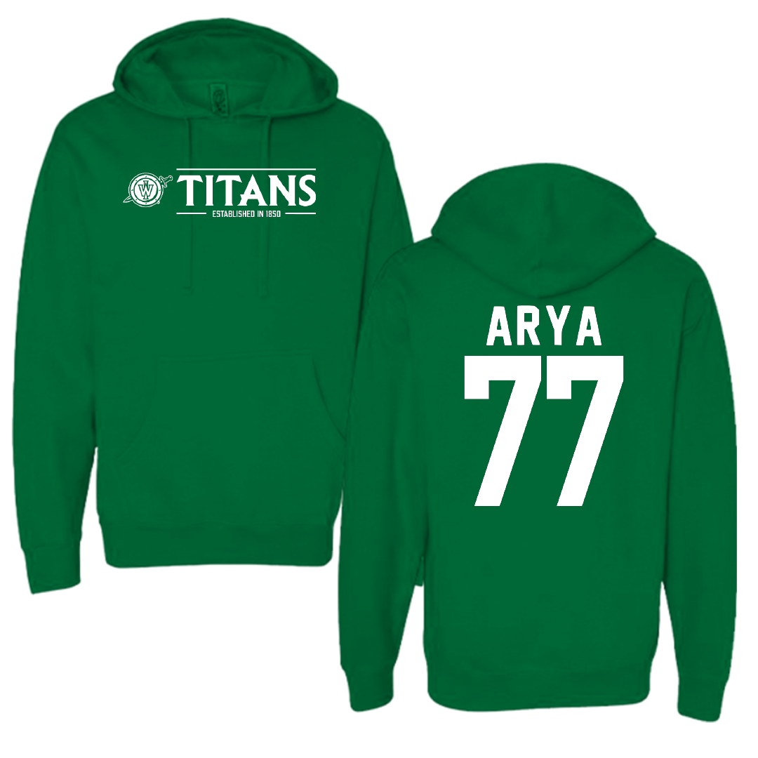 Illinois Wesleyan University Football Green General Hoodie - #77 Justin Arya