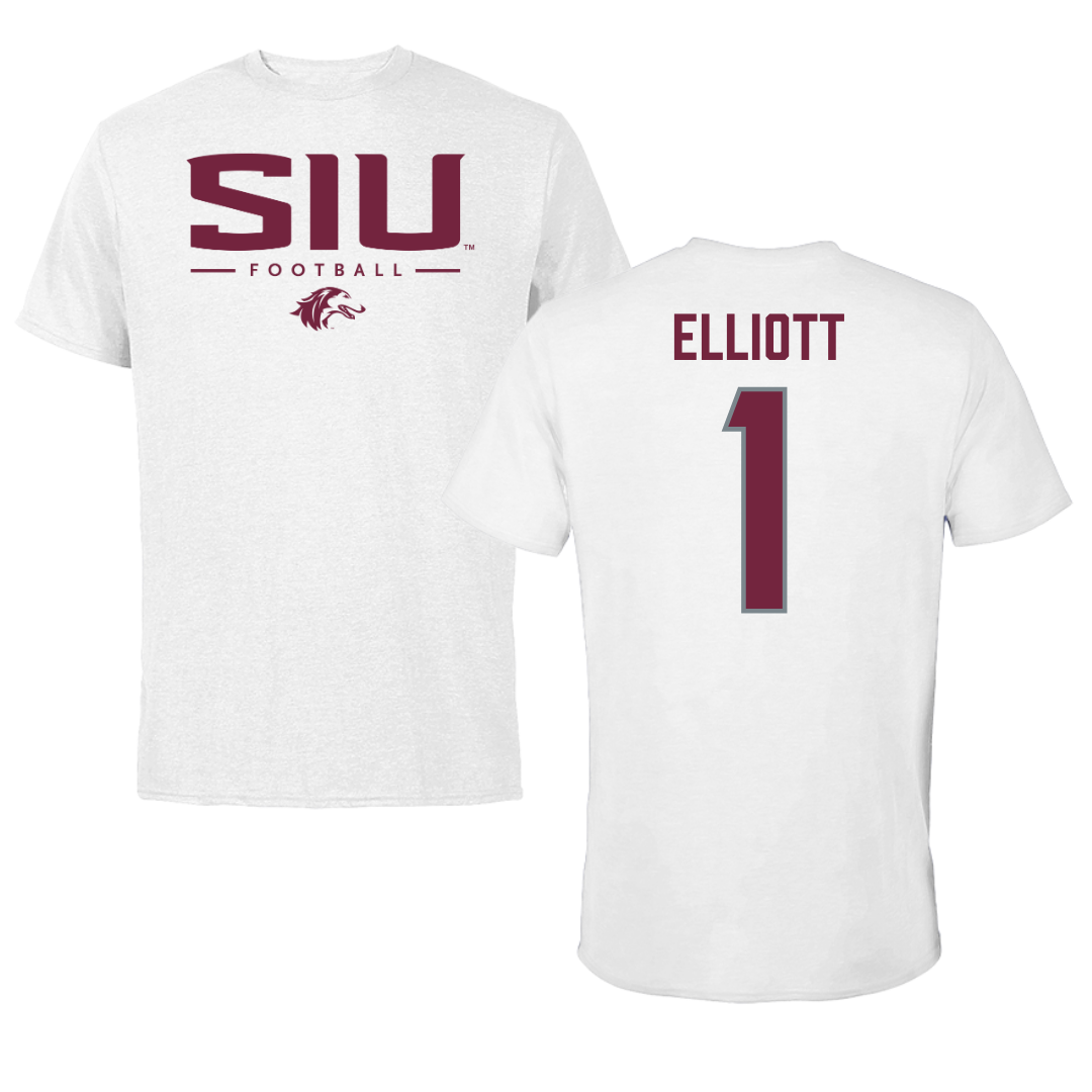 Southern Illinois University at Carbondale Football White Performance Tee - #1 Romeir Elliott
