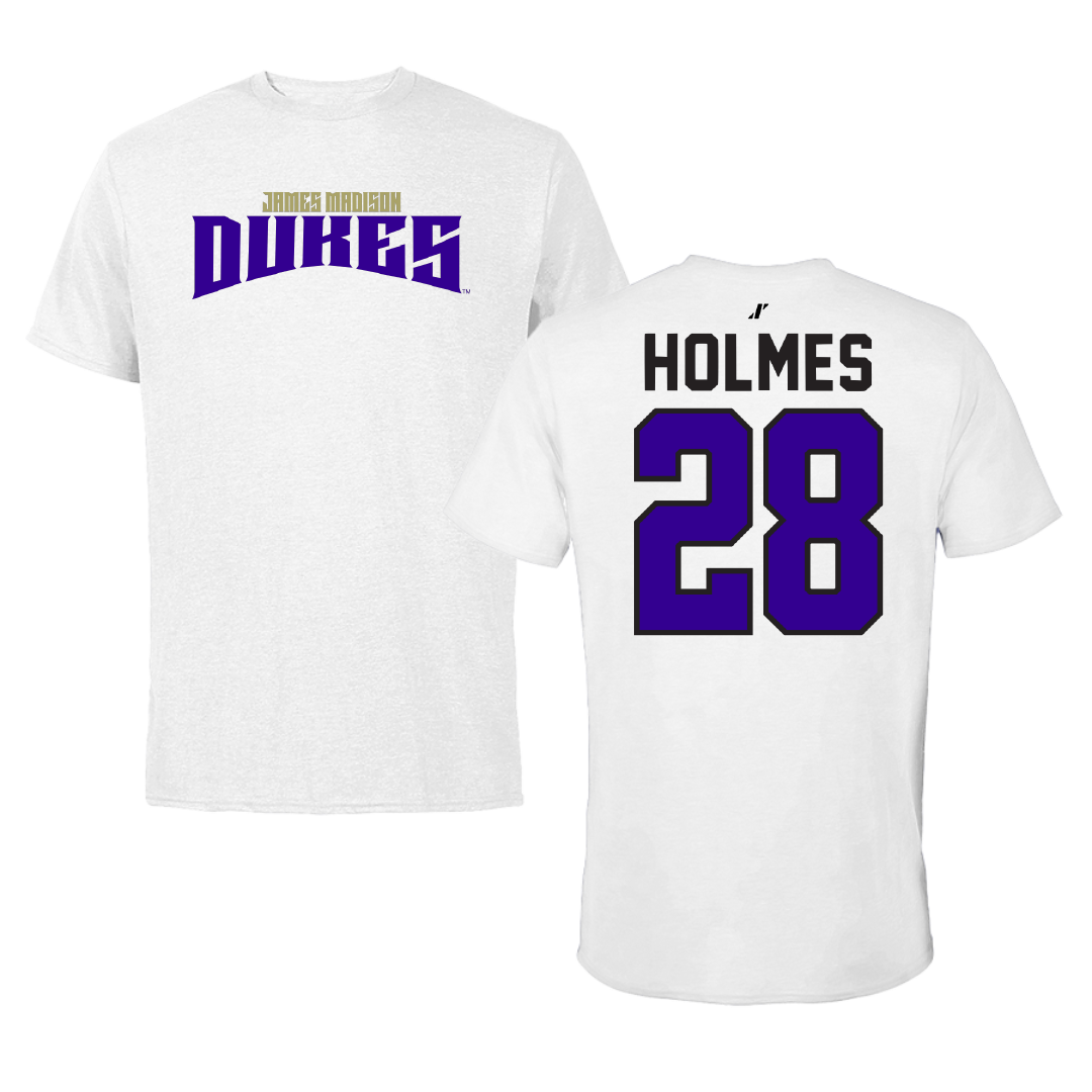 James Madison University Football White Classic Performance Tee - #28 Kye Holmes