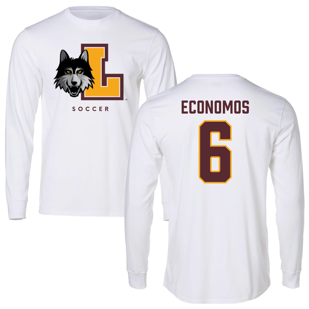 Loyola University-Chicago Soccer White Mascot Long Sleeve - #6 Meghan Economos