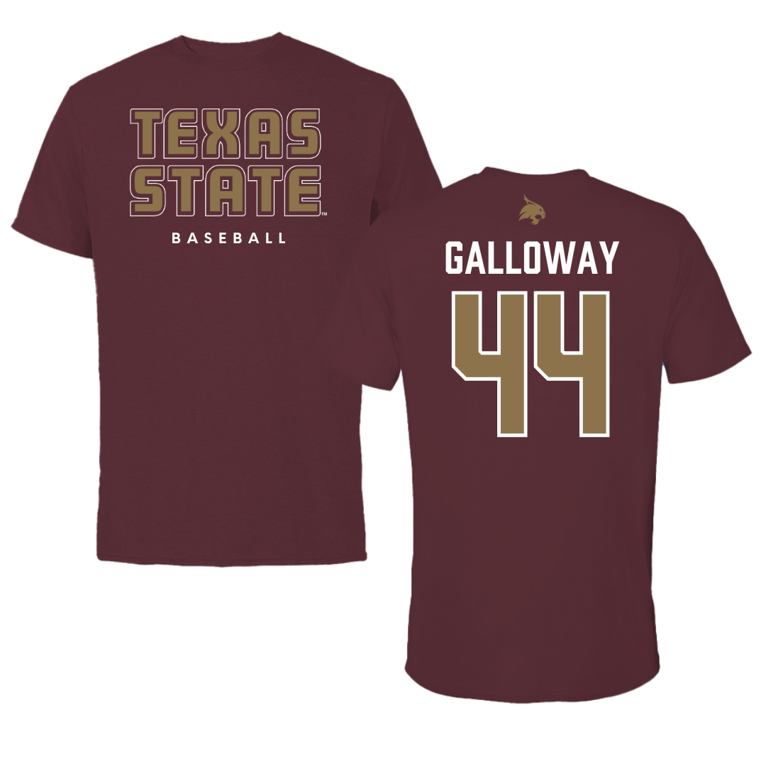 Texas State University Baseball Maroon Performance Tee - #44 Rashawn Galloway