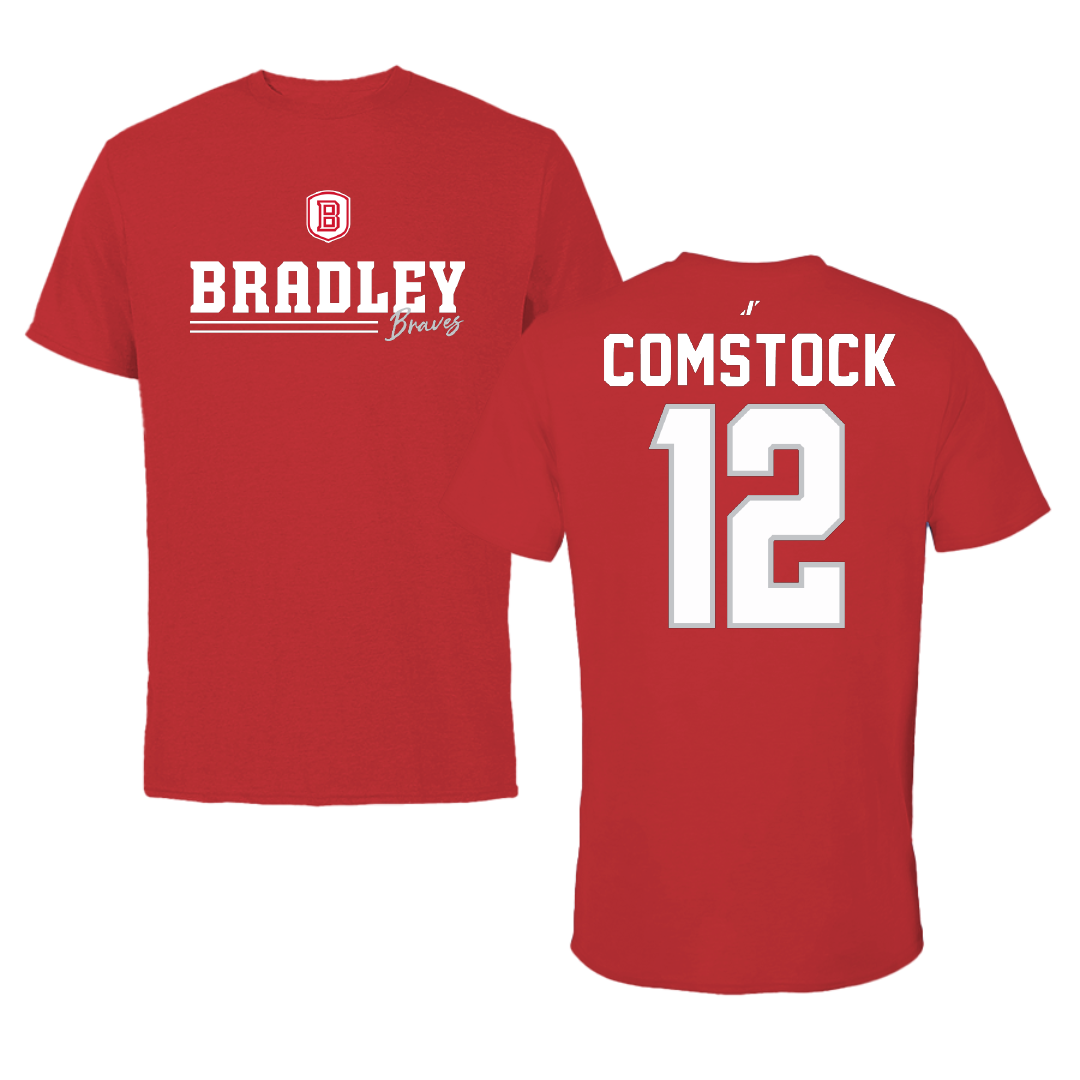 Bradley University Softball Red General Tee - #12 Austin Comstock