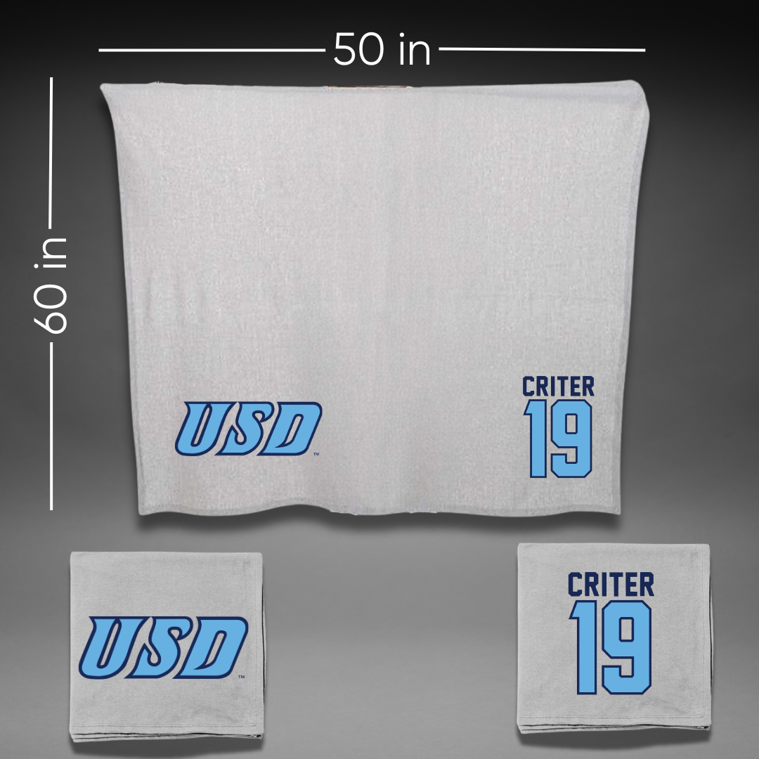 University of San Diego Football Gray Blanket - #19 Adam Criter