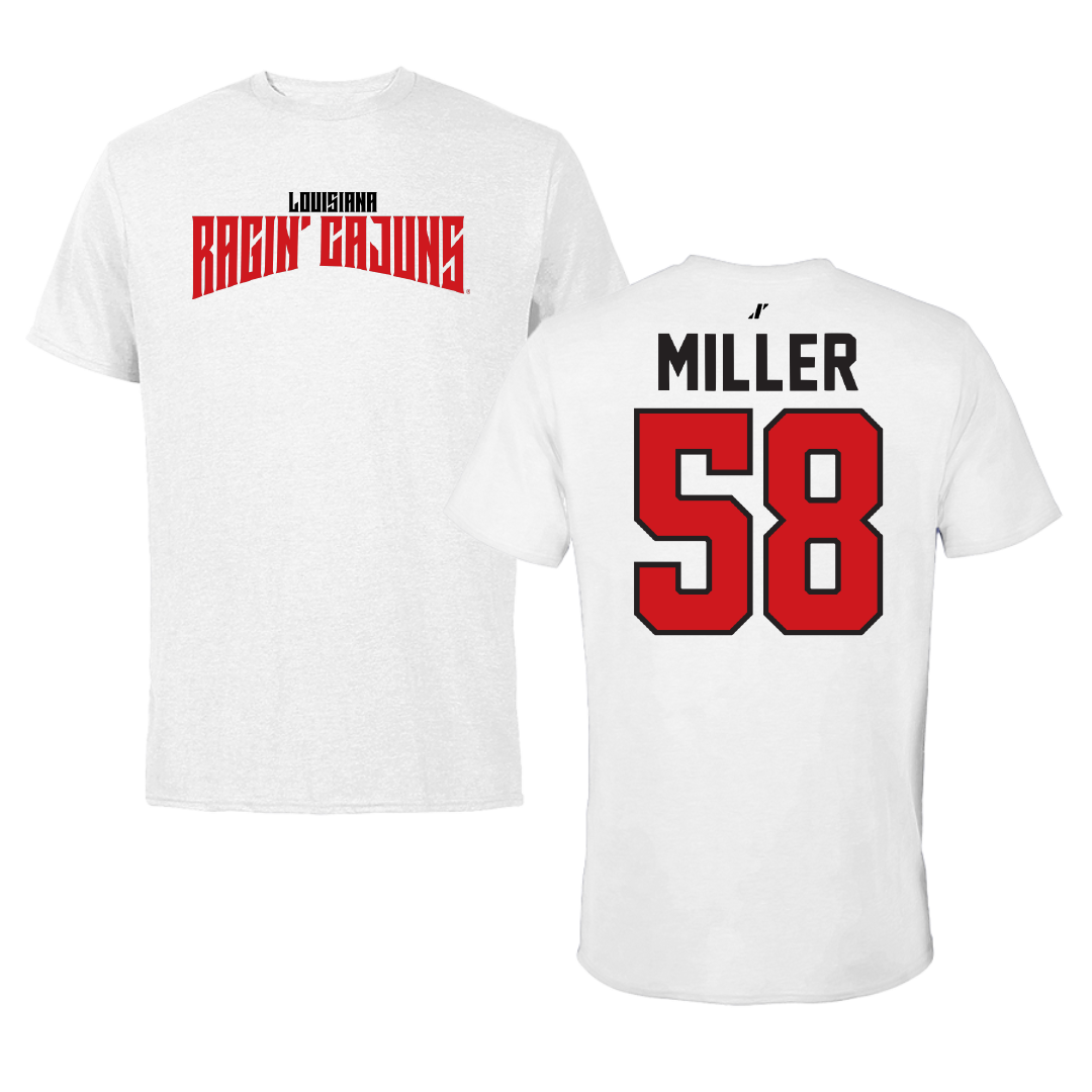 University of Louisiana at Lafayette Football White Classic Performance Tee - #58 Grant Miller