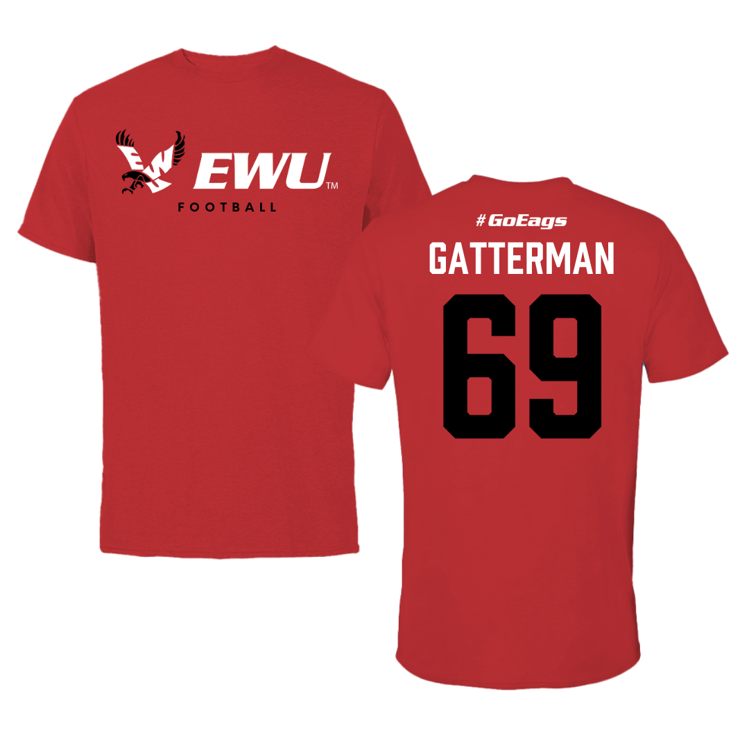 Eastern Washington University Football Red Block Tee - #69 Dane Gatterman