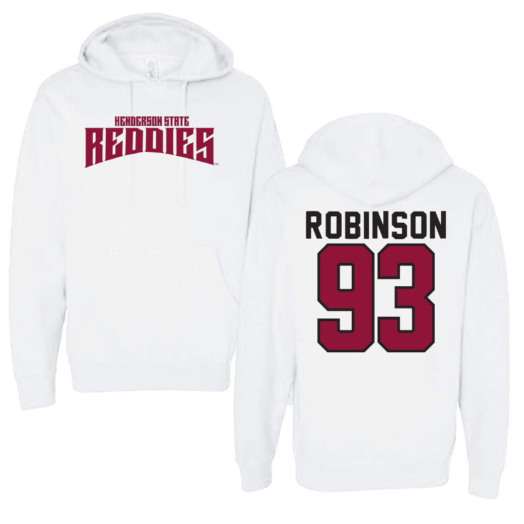 Henderson State University Football White Classic Hoodie - #93 Shaq'ke Robinson