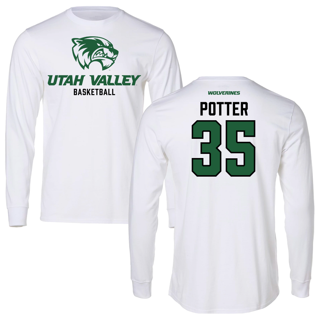 Utah Valley University Basketball White Performance Long Sleeve - #35 Ethan Potter