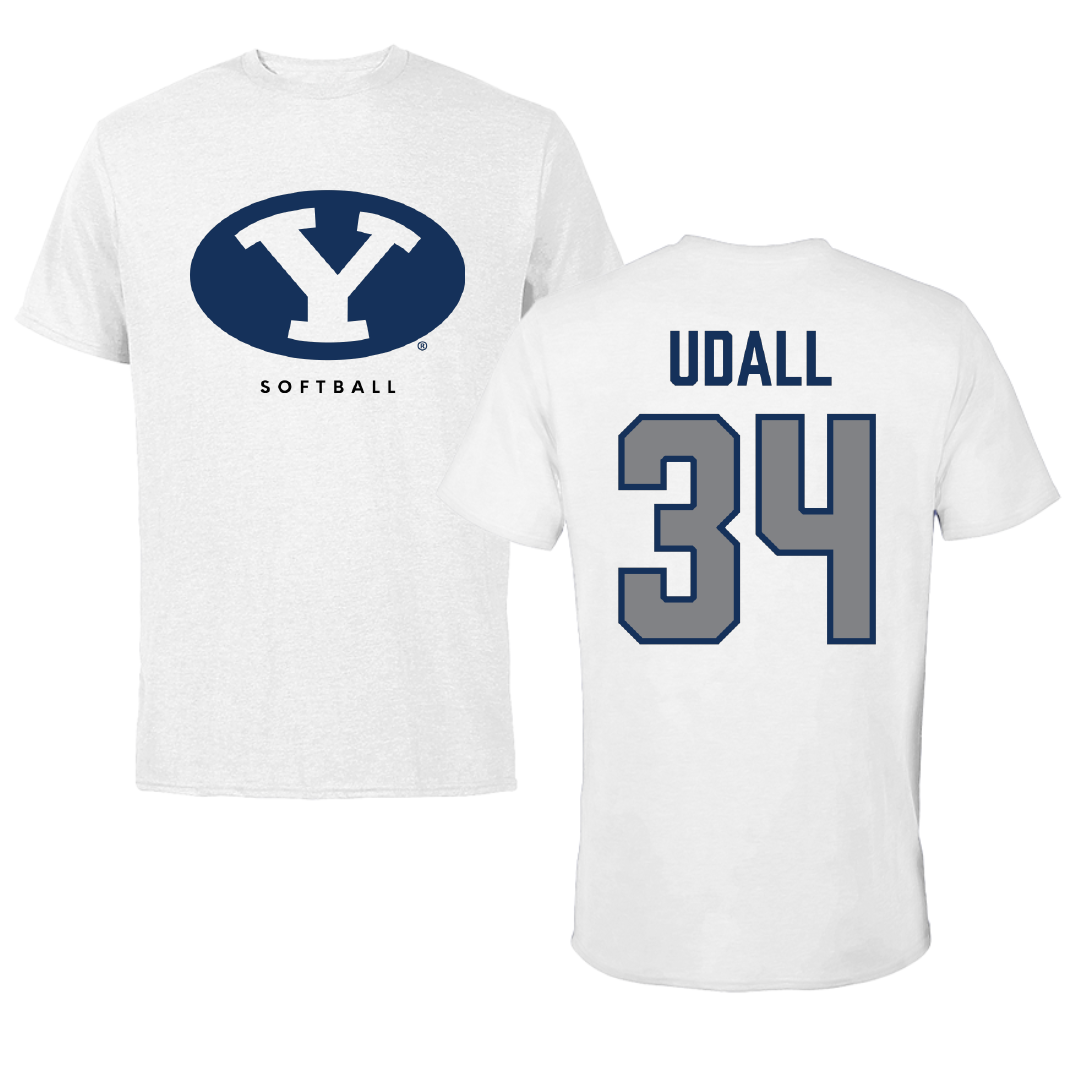 Brigham Young University Softball White Performance Tee - #34 Madison Udall