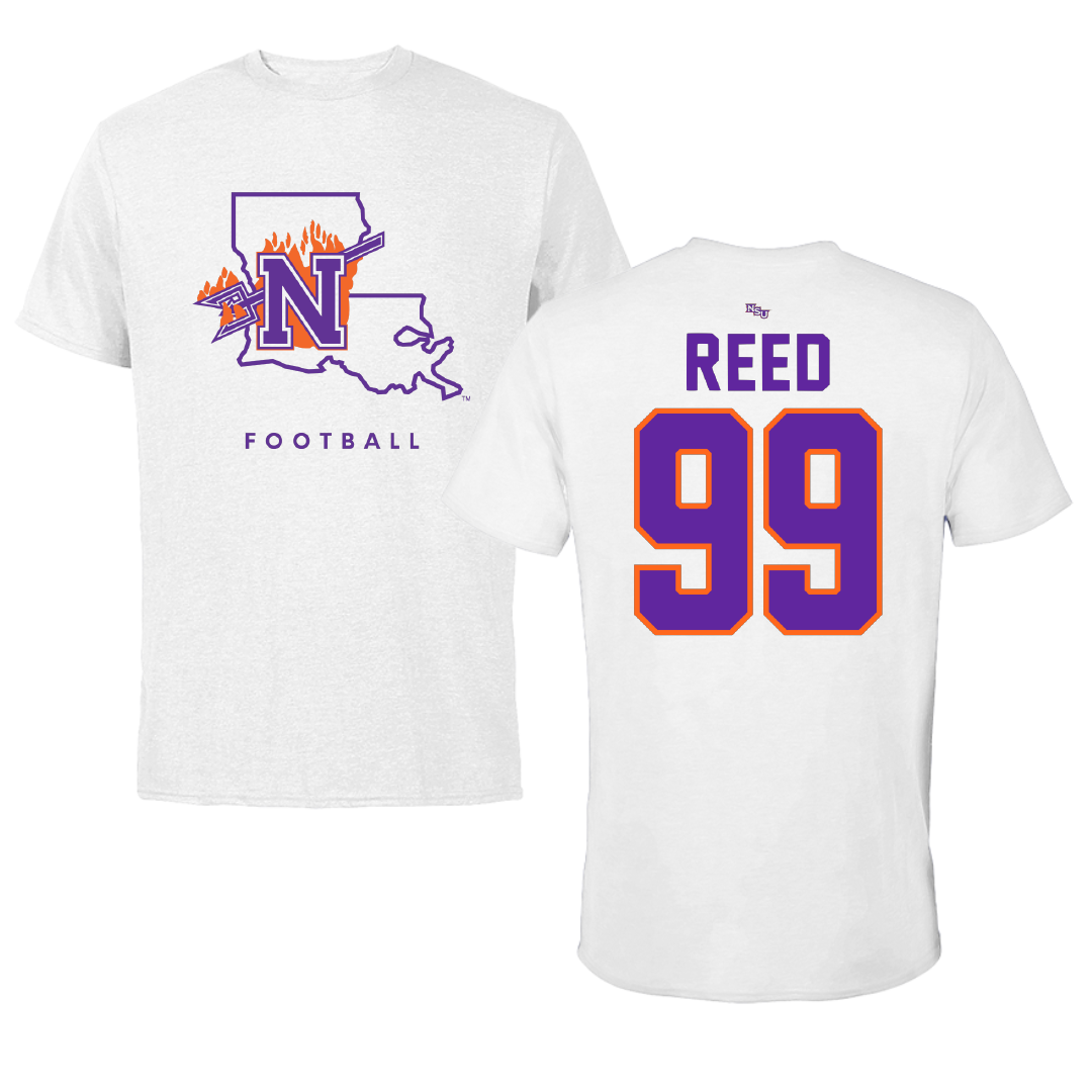 Northwestern State University Football White Performance Tee - #99 Ke’Shawn Reed
