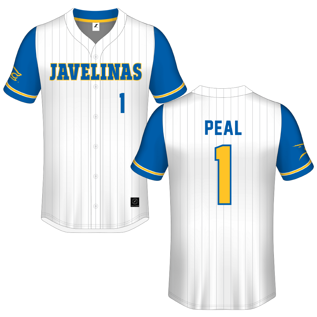 Texas A&M University-Kingsville White Pinstripe Button-Down Jersey - #1 Shelbie Peal