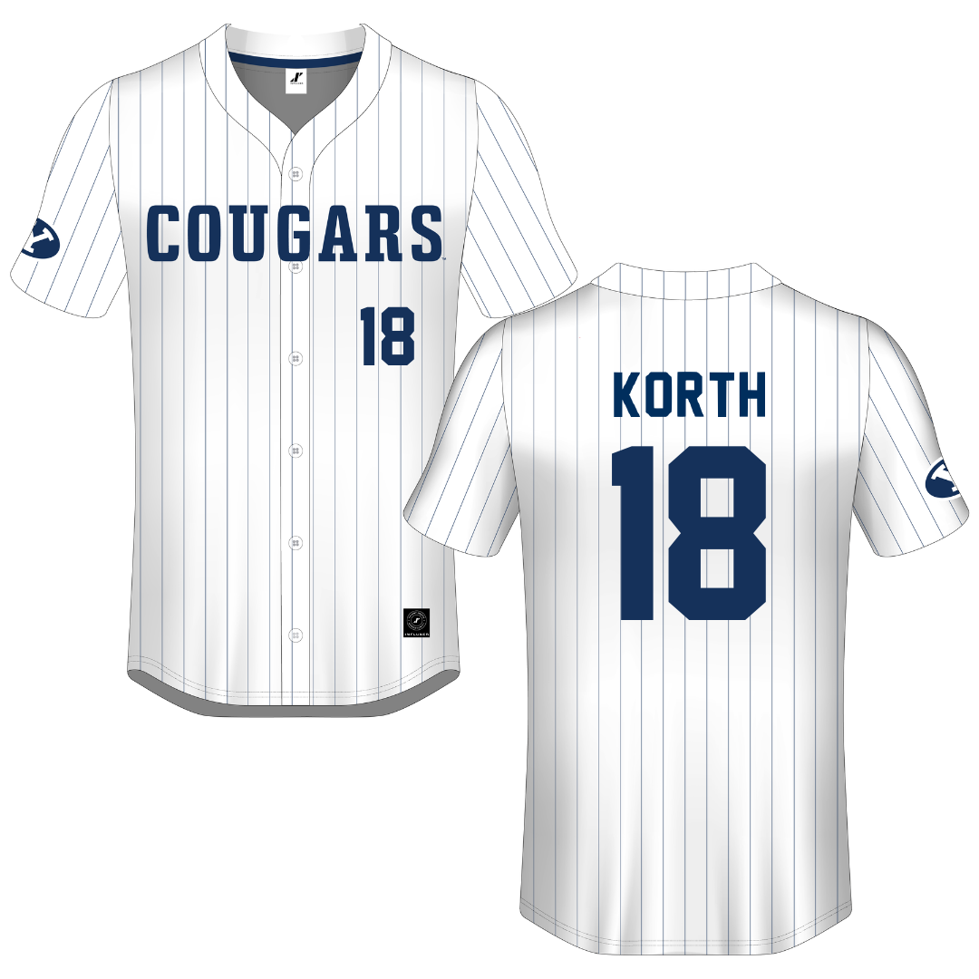 Brigham Young University White Pinstripe Button-Down Jersey - #18 Kaysen Korth