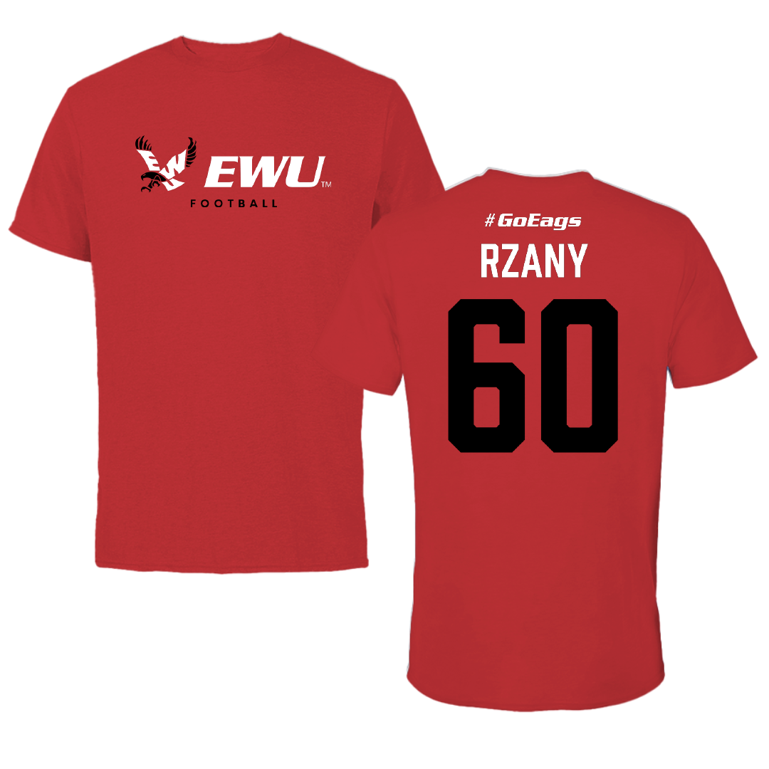 Eastern Washington University Football Red Block Performance Tee - #60 Gabriel Rzany