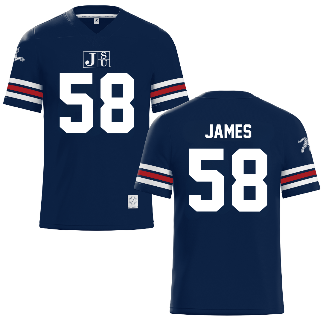 Jackson State University Navy Football Jersey - #58 Cameron James