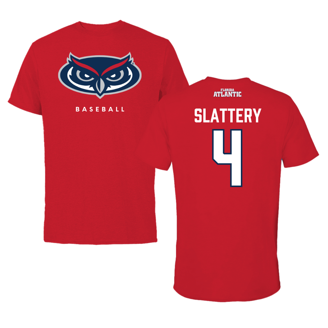 Florida Atlantic University Baseball Red Jersey Tee - #4 Joseph Slattery