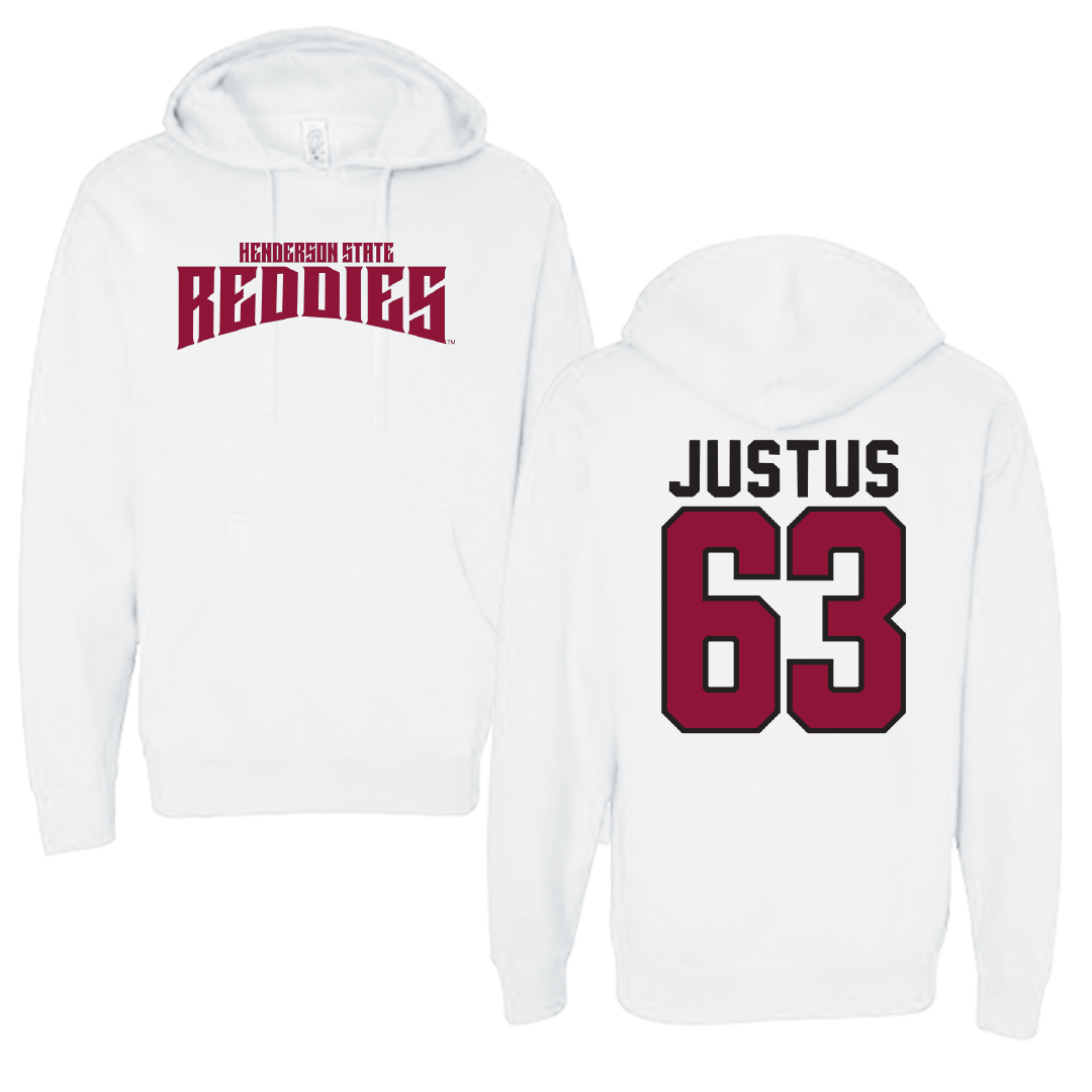 Henderson State University Football White Classic Hoodie - #63 Conner Justus