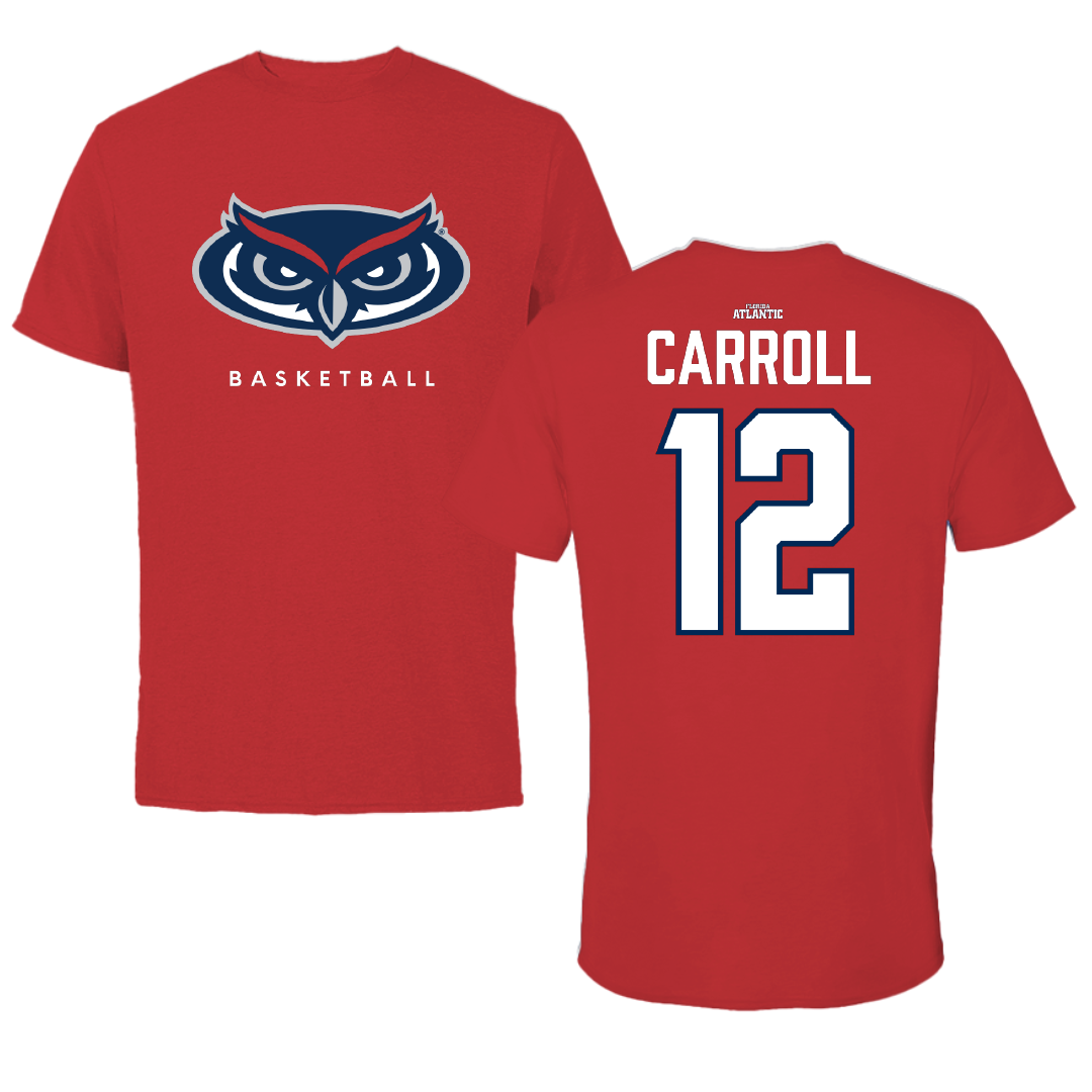 Florida Atlantic University Basketball Red Jersey Performance Tee - #12 Tre Carroll