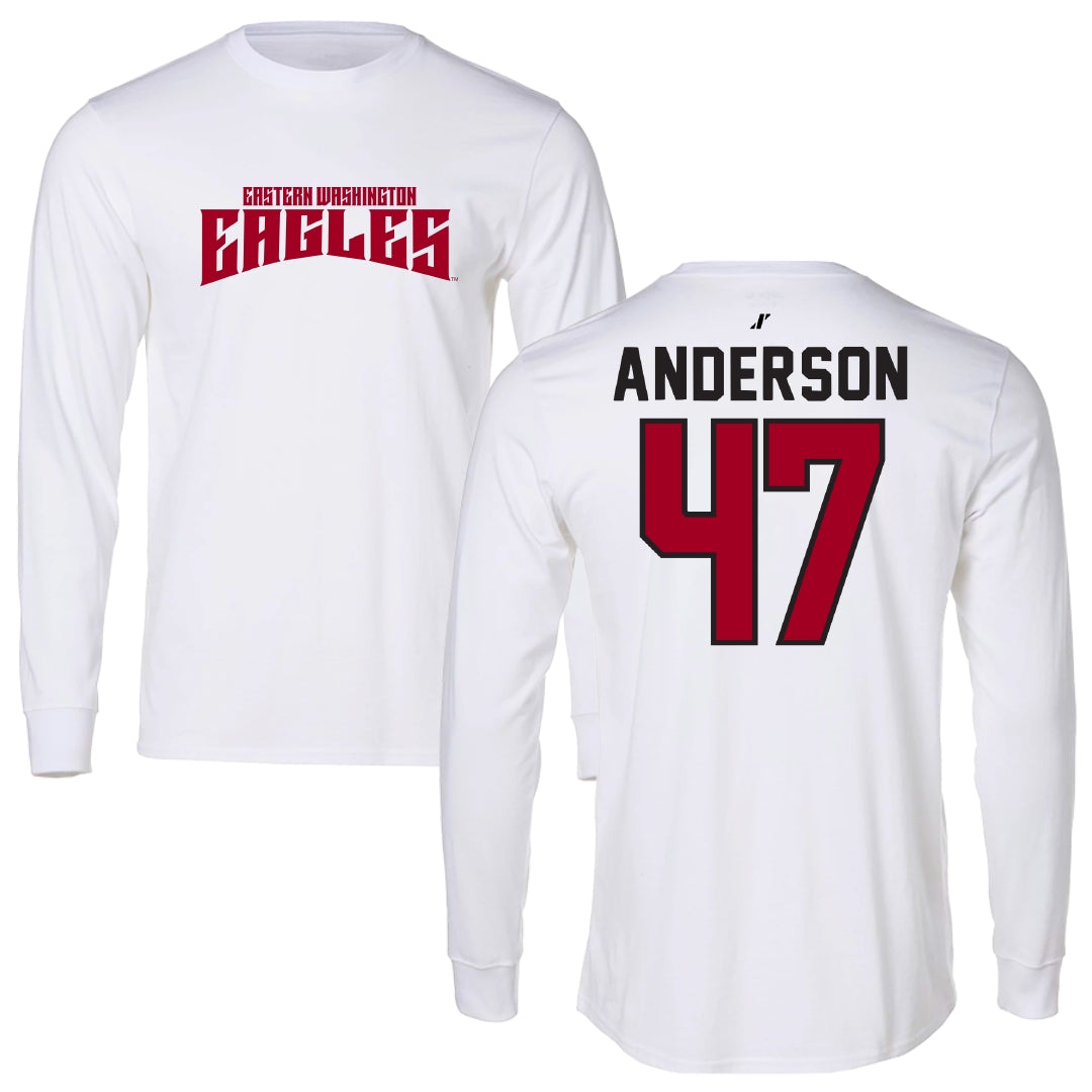 Eastern Washington University Football White Classic Performance Long Sleeve - #47 Samarai Anderson