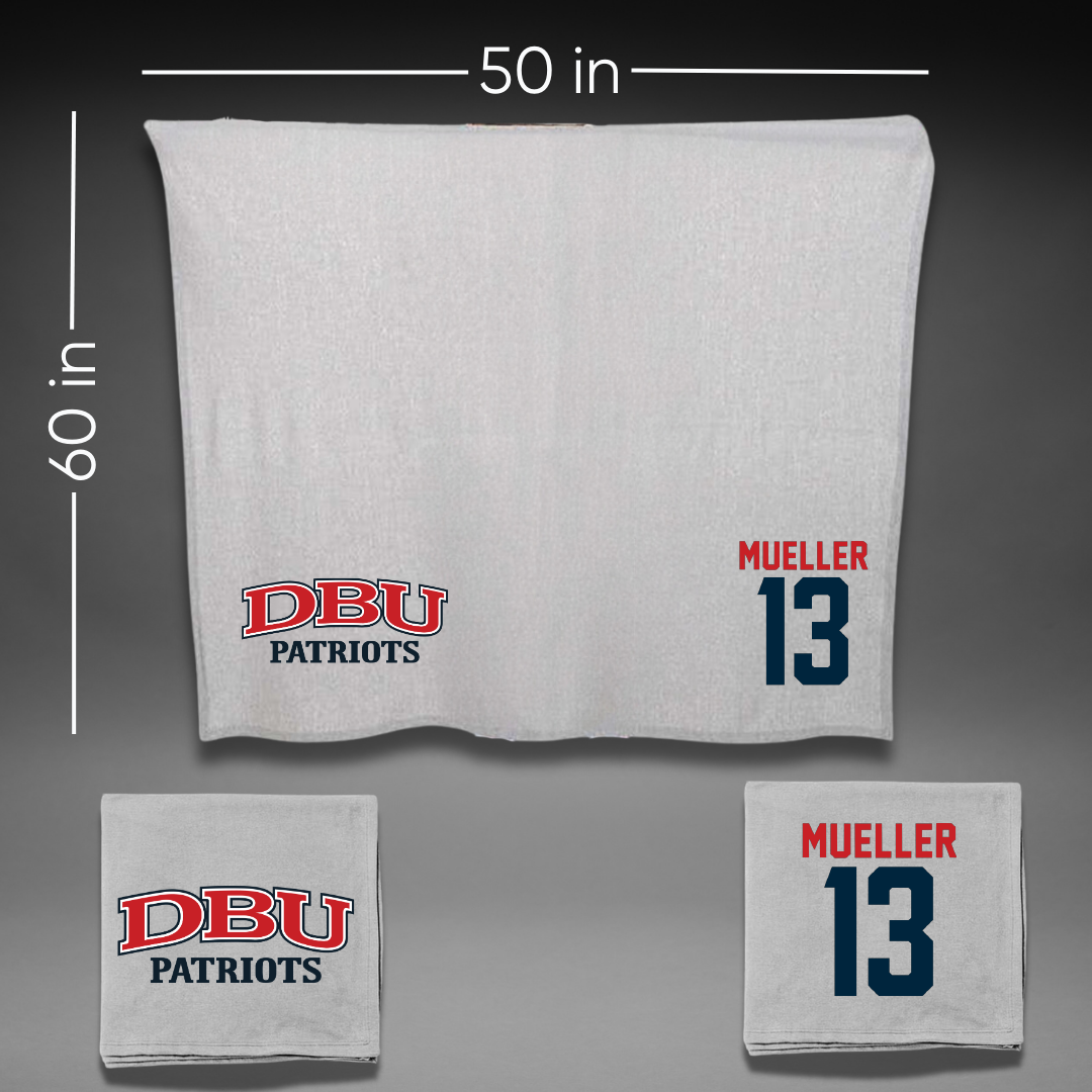 Dallas Baptist University Soccer Gray Blanket - #13 Sam Mueller