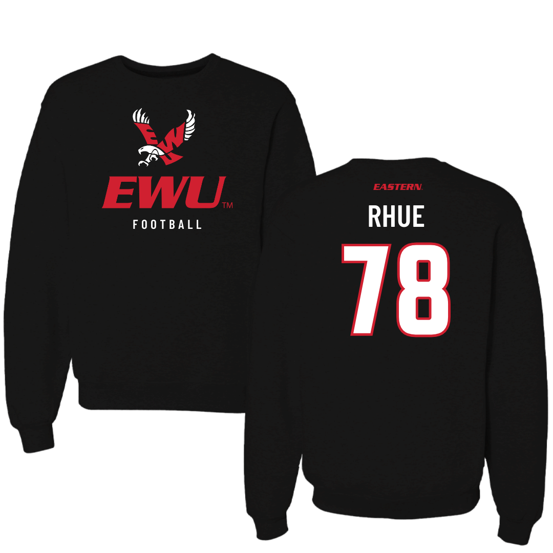 Eastern Washington University Football Black EWU Crewneck - #78 Gabe Rhue
