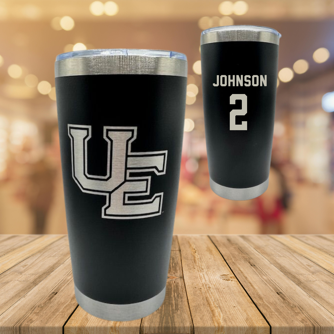 University of Evansville Soccer Black Stainless Steel Tumbler - #2 Taylor Johnson