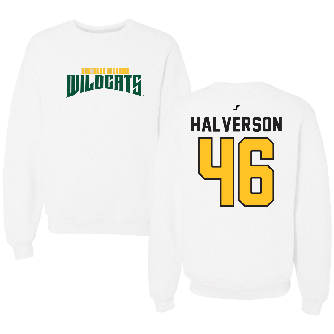 Northern Michigan University Football White Classic Crewneck - #46 Owen Halverson
