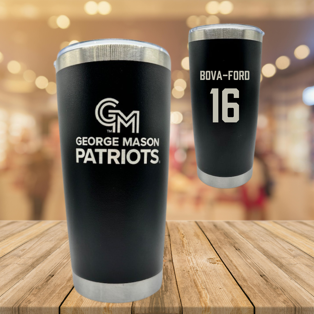 George Mason University Volleyball Black Stainless Steel Tumbler - #16 Damiana Bova-Ford