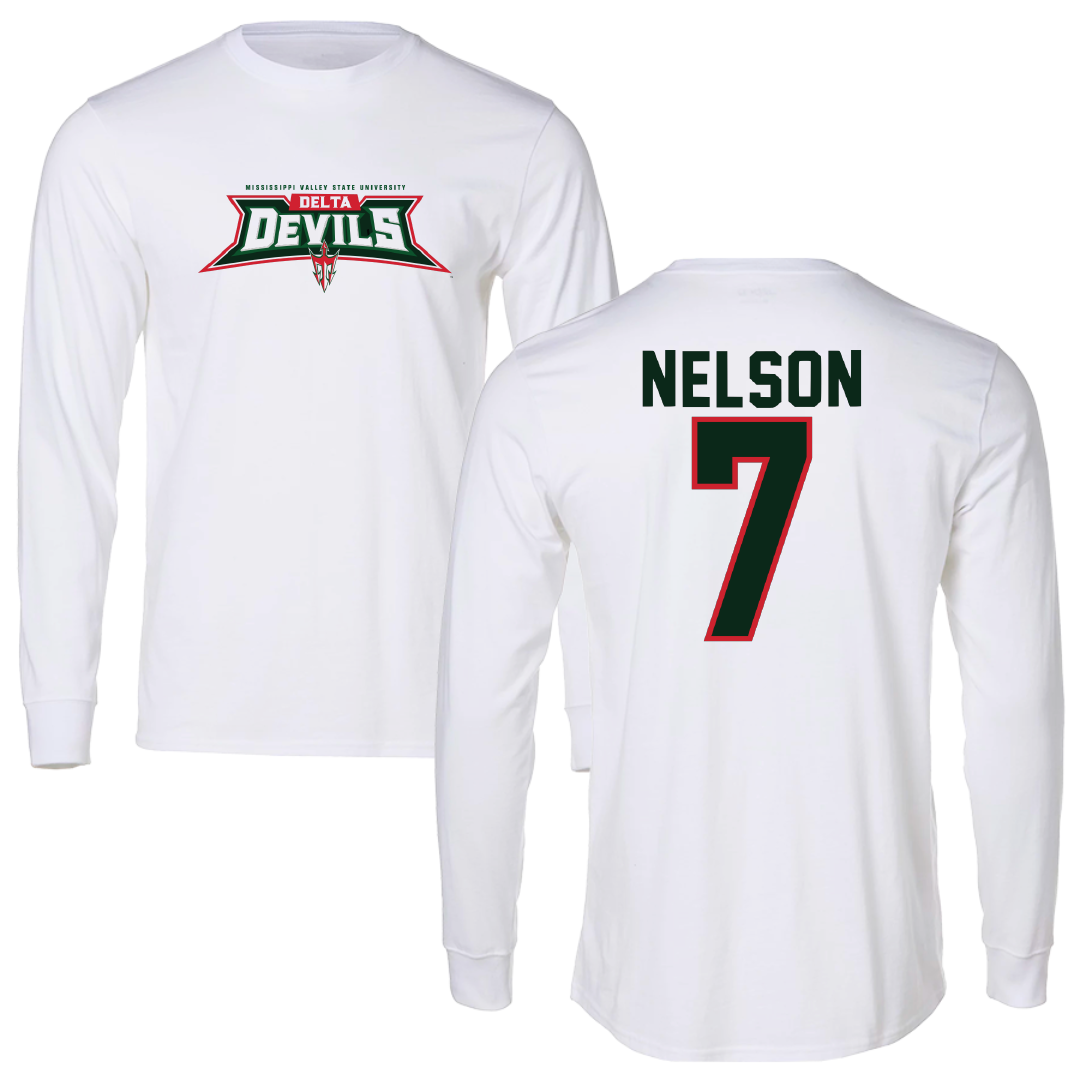 Mississippi Valley State University Football White Performance Long Sleeve - #7 Camo Nelson