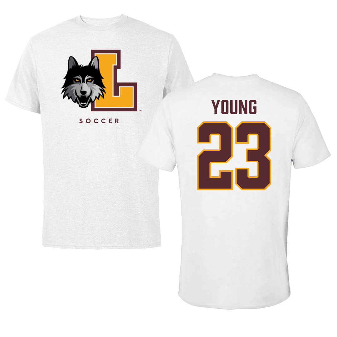 Loyola University-Chicago Soccer White Performance Tee - #23 Ethan Young