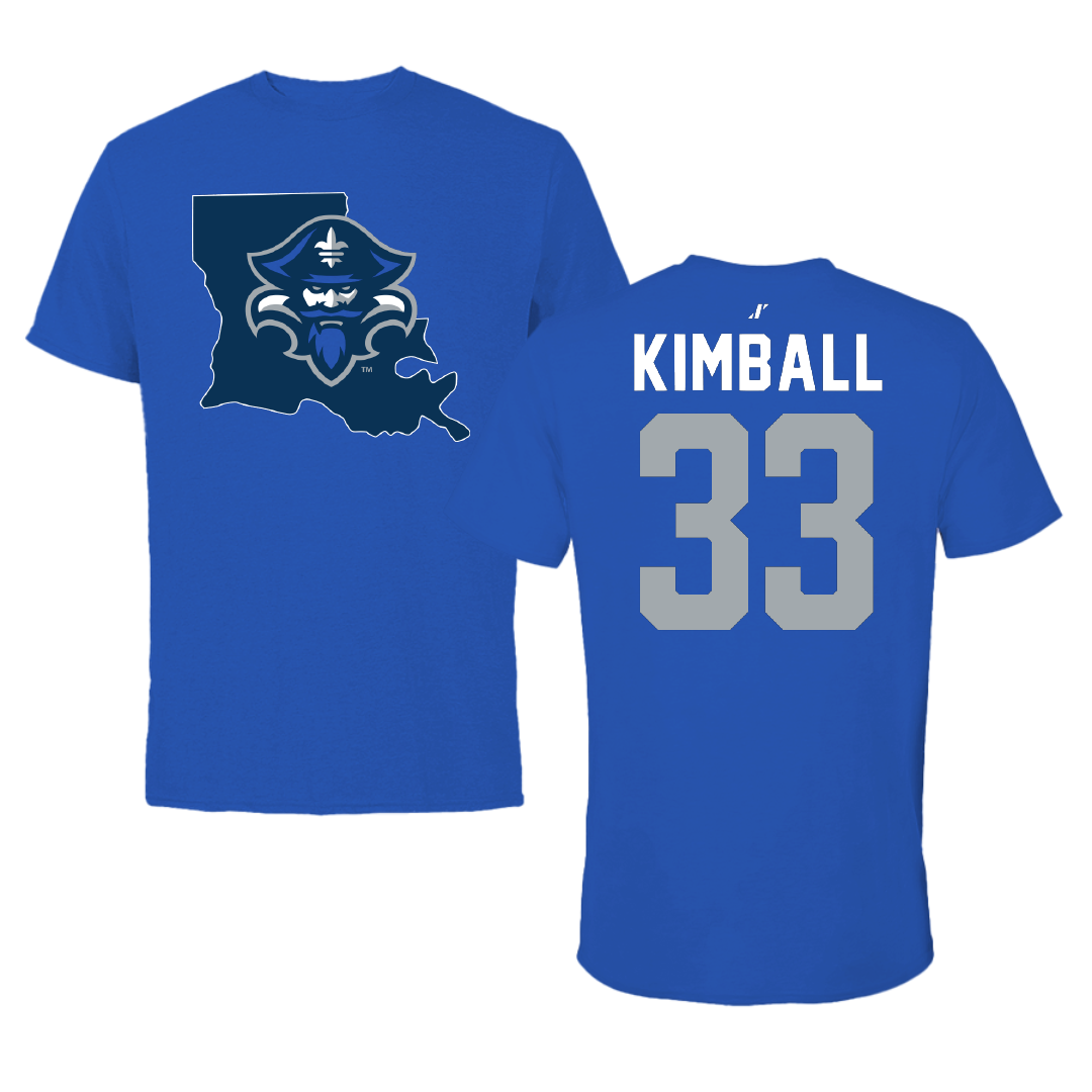 University of New Orleans Baseball Blue State Performance Tee - #33 Carson Kimball