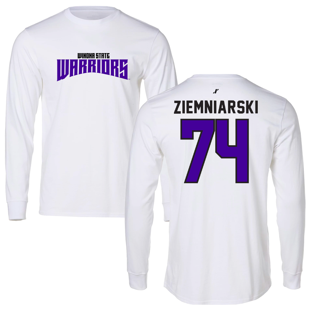 Winona State University Football White Classic Performance Long Sleeve - #74 Jake Ziemniarski