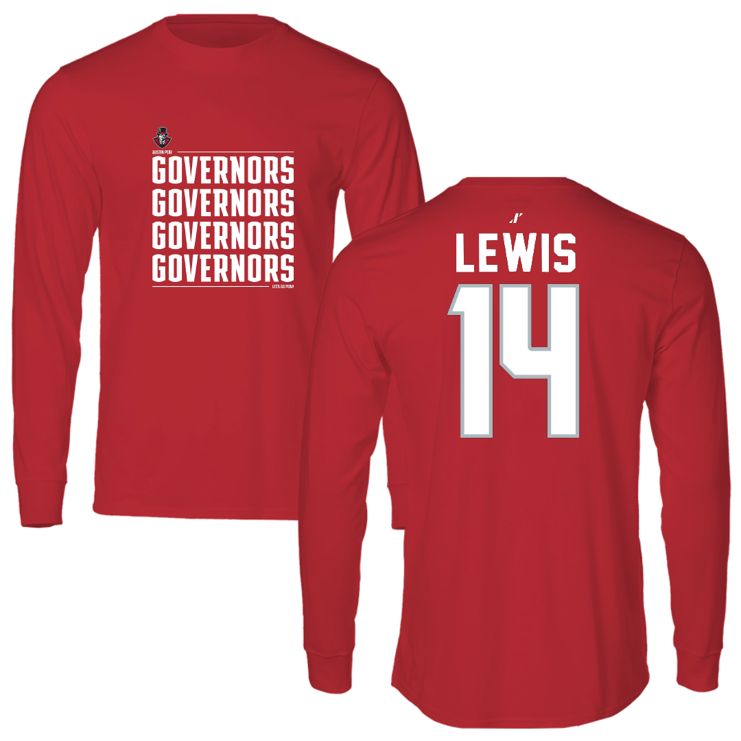 Austin Peay State University Football Red General Performance Long Sleeve - #14 Christian Lewis