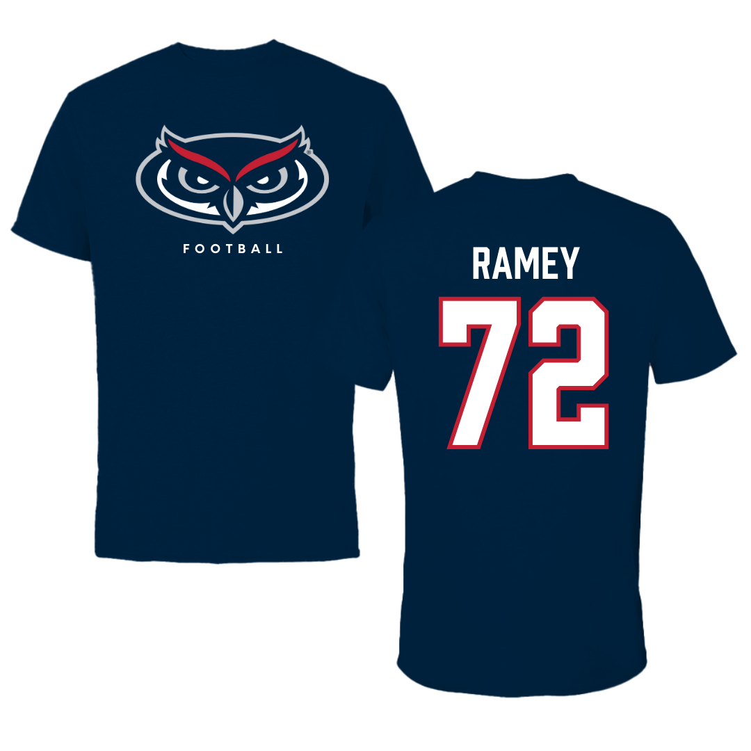 Florida Atlantic University Football Navy Mascot Performance Tee - #72 Brayden Ramey