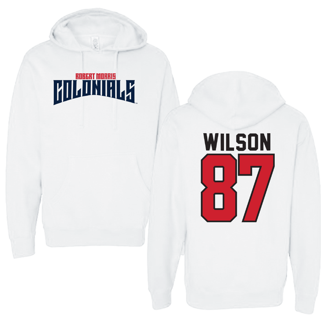 Robert Morris University Football White Classic Hoodie - #87 Trevor Wilson
