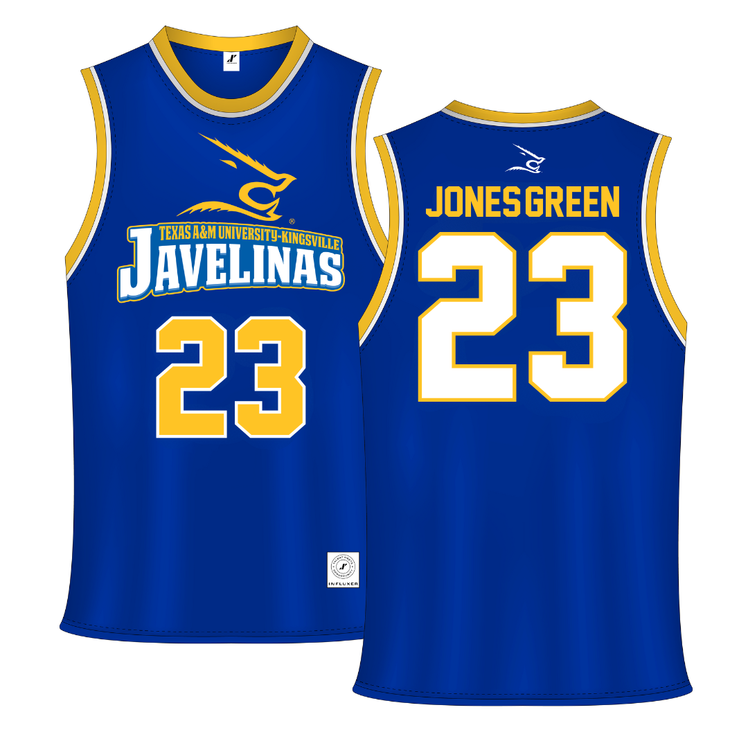 Texas A&M University-Kingsville Blue Basketball Jersey - #23 Marcus Jones-Green