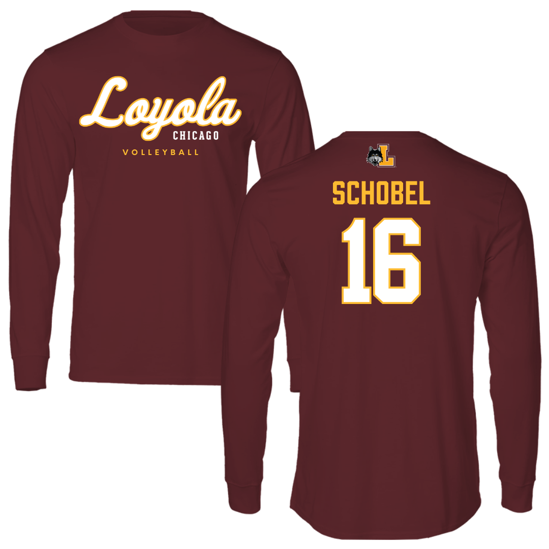 Loyola University-Chicago Volleyball Maroon Block Performance Long Sleeve - #16 Cole Schobel
