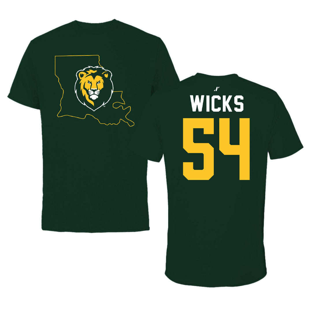 Southeastern Louisiana University Football Forest Green State Tee - #54 Brockhim Wicks