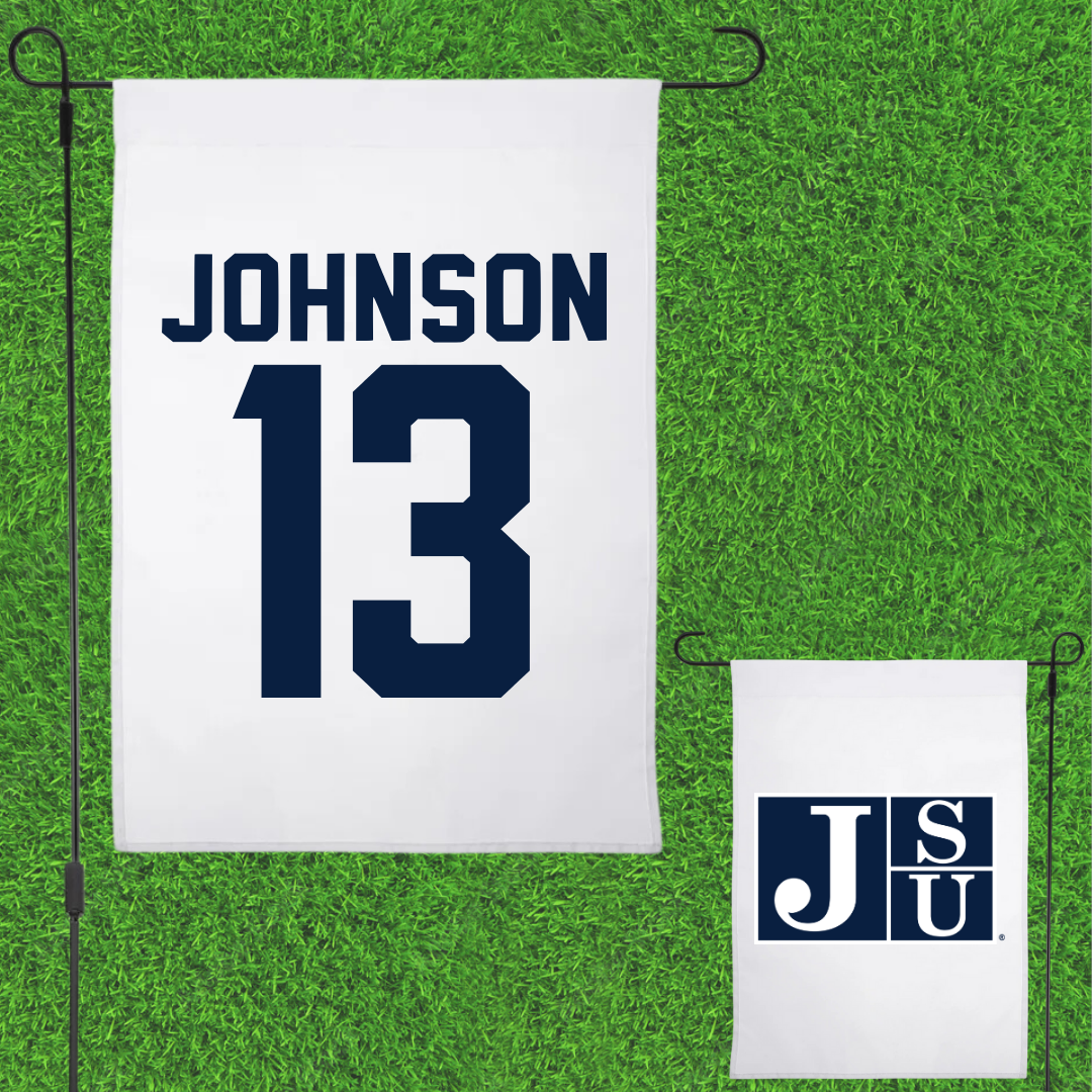 Jackson State University Football White Garden Flag - #13 Brandon Johnson