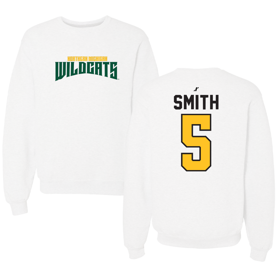 Northern Michigan University Basketball White Classic Crewneck - #5 Carson Smith