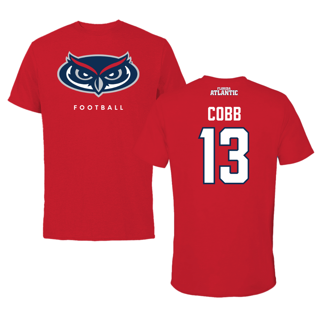 Florida Atlantic University Football Red Jersey Performance Tee - #13 A'ceon Cobb