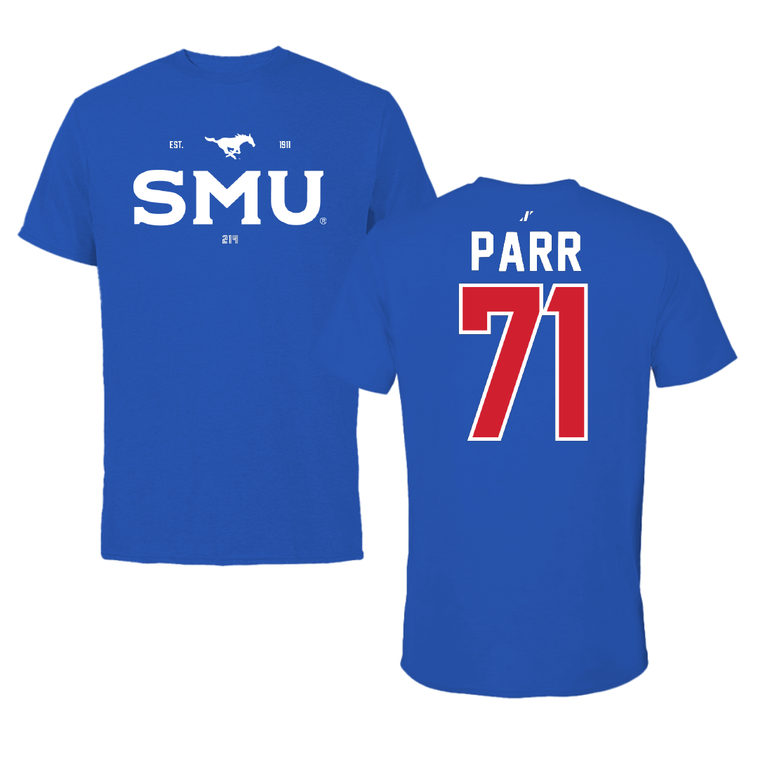 Southern Methodist University Football Blue General Tee - #71 Logan Parr