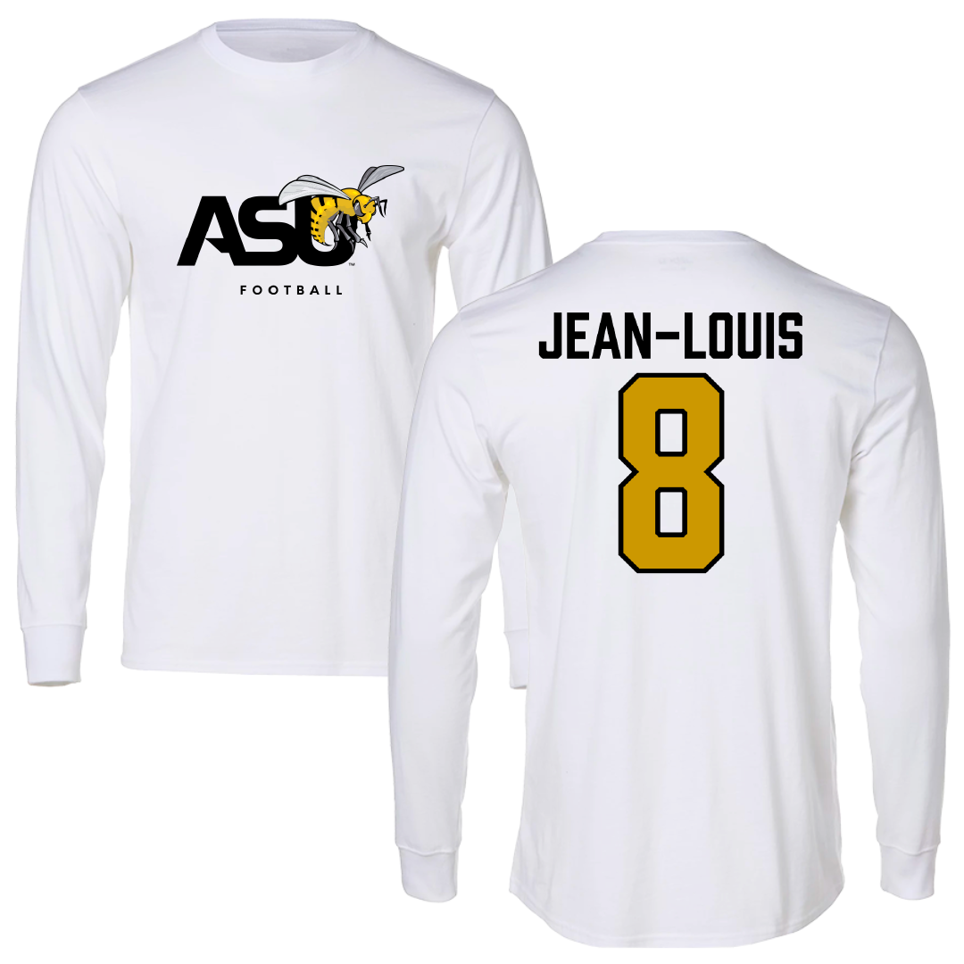 Alabama State University Football White Performance Long Sleeve - #8 Rhoody Jean-Louis