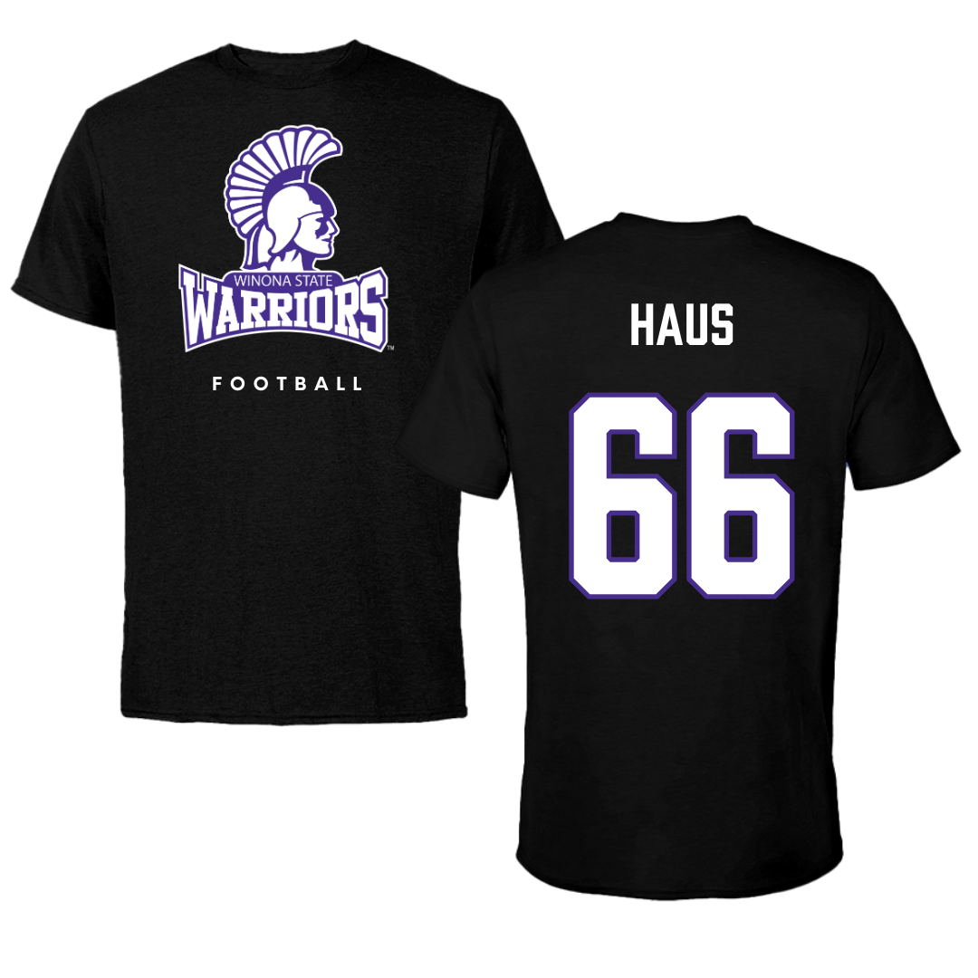 Winona State University Football Black Performance Tee - #66 Blake Haus
