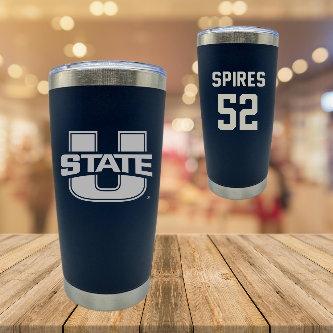 Utah State University Football Navy Stainless Steel Tumbler - #52 Blaine Spires