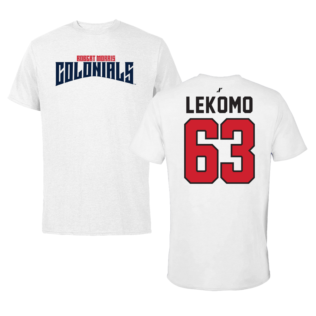 Robert Morris University Football White Classic Performance Tee - #63 Yann Lekomo