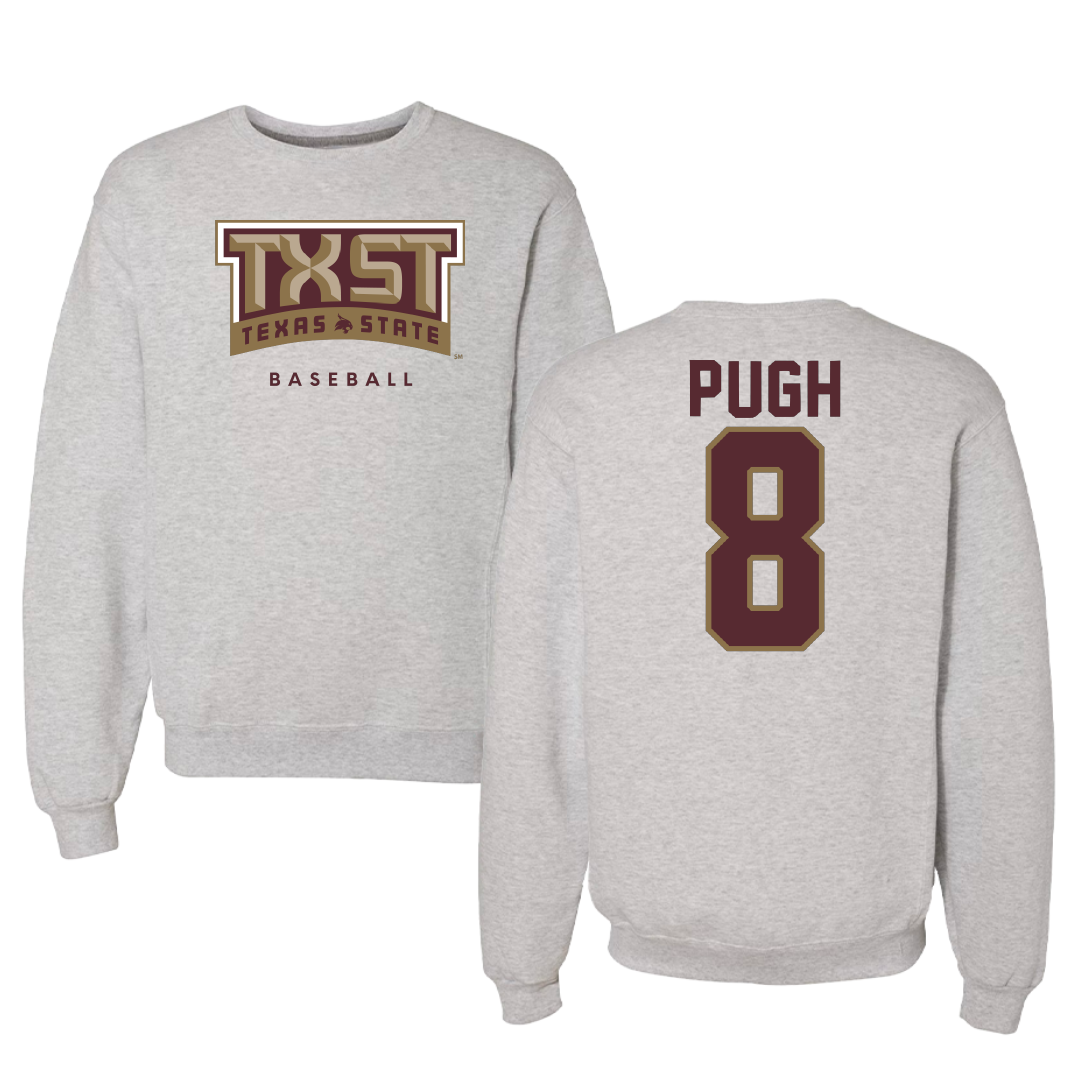 Texas State University Baseball Gray Crewneck - #8 Samson Pugh